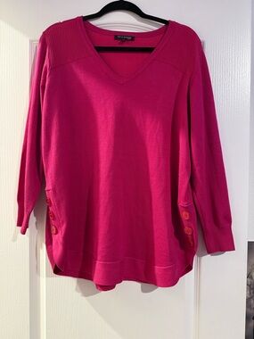 Tint & Shadow Hot pink V-neck cotton sweater Shirt Size XLP